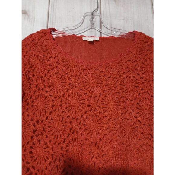 BLL Sweater Ladies Small Burnt Orange Capped Sleeve Crochet - Picture 3 of 8